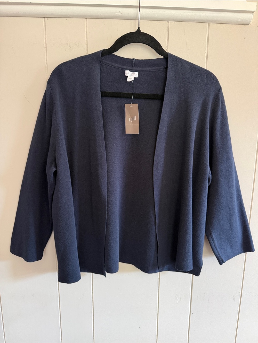 J. Jill NWT Navy Open-Front Knit Cardigan Organic Cotton Large Capsule Wardrobe